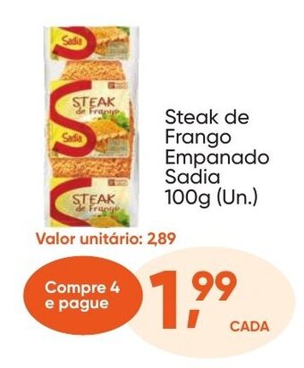 Imec Supermercados Steak de Frango Empanado Sadia 100g (Un.) oferta