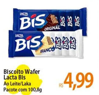 Atacadão Biscoito Wafer Lacta Bis Ao Leite/Laka Pacote com 100,8g oferta