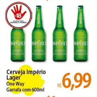 Atacadão Cerveja Império Lager One Way Garrafa com 600ml oferta