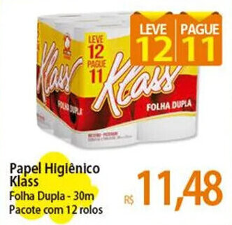 Atacadão Papel Higiênico Klass Folha Dupla-30m Pacote com 12 rolos oferta