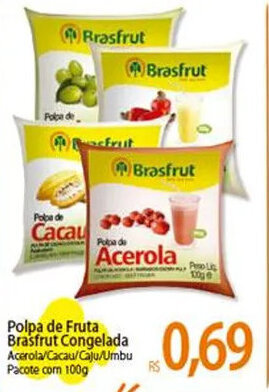 Polpa de Fruta Brasfrut Congelada Acerola/Cacau/Caju/Umbu Pacote com 100g