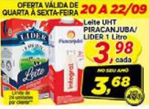 Amarelinha supermercados Leite UHT PIRACANJUBA/ LIDER 1 Litro oferta