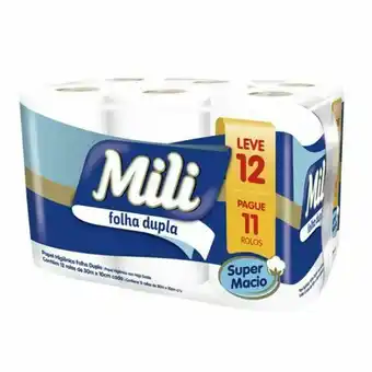 X Supermercados Papel higiênico mili folha dupla neutro 30m x 10cm leve 12 pague 11 oferta