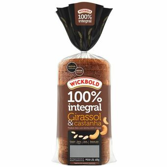 Pão de forma 100% integral de girassol e castanha grão sabor wickbold 400g