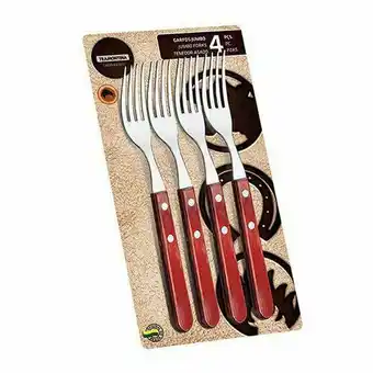 Conjunto de garfos polywood em inox vermelho tramontina 4 peças
