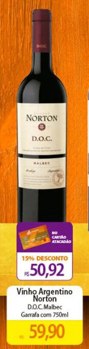 Atacadão Vinho Argentino Norton D.O.C. Malbec Garrafa com 750ml oferta