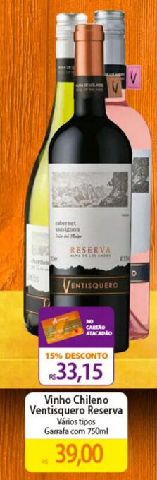 Atacadão Vinho Chileno Ventisquero Reserva Vários tipos Garrafa com 750ml oferta