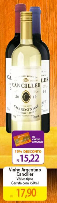 Vinho Argentino Canciller Vários tipos Garrafa com 750ml