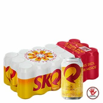 Supermercados São Vicente Cerveja skol pilsen ou skol puro malte lata 350ml com 18 unidades oferta