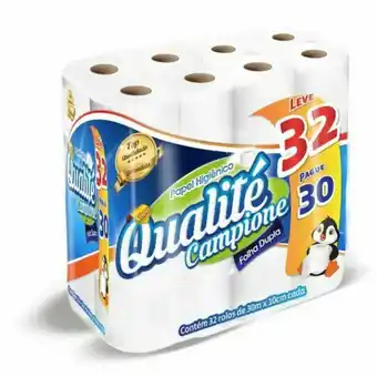Papel higiênico qualite campione folha dupla leve 32 pague 30 rolos 30m