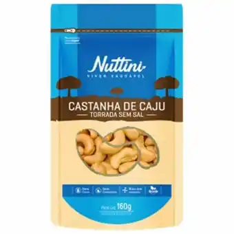Castanha de caju nuttini torrada sem sal 160g
