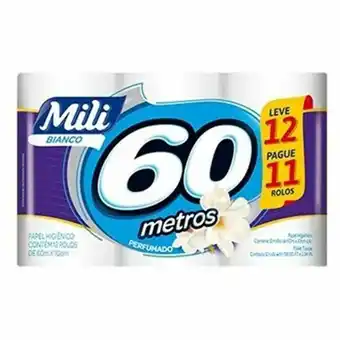 Rede Top Papel higiênico mili bianco 60m perfumado leve 12 pague 11 oferta