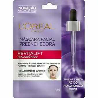 Máscara facial l'oréal tecido revitalift hialurônico