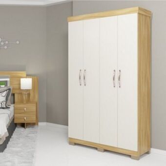 Lojas Guido Roupeiro 4 portas 2 gavetas malta freijo/gold perola oferta