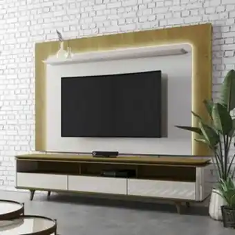Lojas Guido Rack + painel arc com led - larg.: 220cm /off white /nature oferta