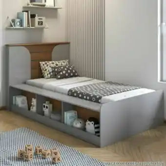 Cama solteiro yumi bibox ./grafite/savana