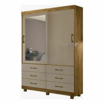 Lojas Guido Roupeiro 2 portas turim 1,42m 6 gavetas com espelho e pés ./rovere/off-white oferta