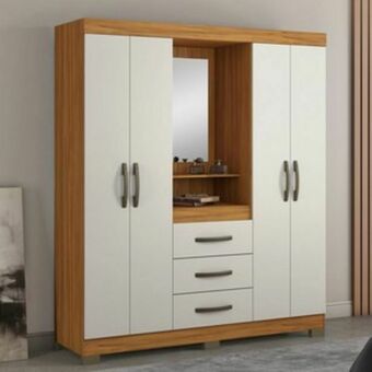 Lojas Guido Roupeiro 4 portas capelinha nt5015 com espelho e pés./off white /freijo trend oferta