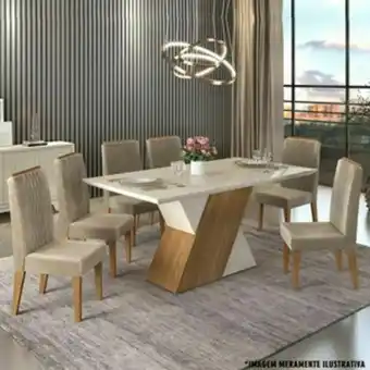 Lojas Guido Mesa com 6 cadeiras rubi lia 160x90 /carvalho nobre /off white oferta