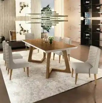 Lojas Guido Mesa com 6 cadeiras dafne (mesa 180x90 - 100% mdf) /imbuia / off white oferta