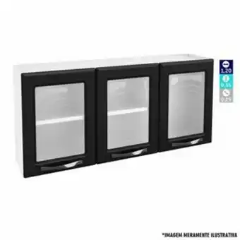 Lojas Guido Armário de aço perola triplo medio 3 portas c/ vidro ./preto/branco oferta