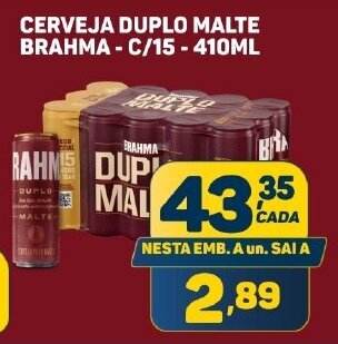 CERVEJA DUPLO MALTE BRAHMA - C/15 - 410ML