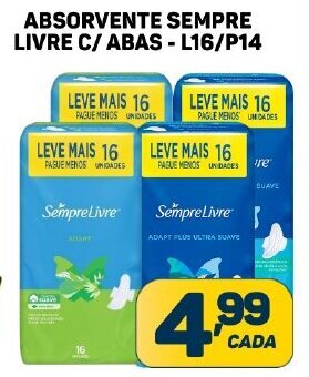 Dom Atacadista ABSORVENTE SEMPRE LIVRE C/ ABAS - L16/P14 oferta
