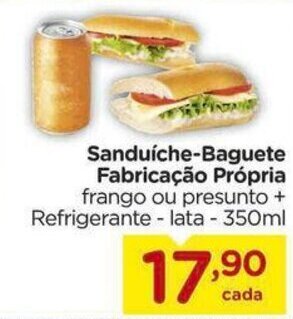 Carrefour Sanduíche-Baguete Fabricação frango ou presunto + Refrigerante - lata - 350ml oferta