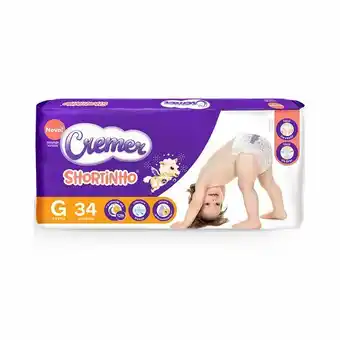 Fraldas cremer shortinho jumbo tamanho g com 34 unidades