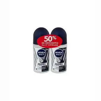 Desodorante nivea masculino roll-on invisible black & white com 2 unidade de 50ml com 50% de desconto na 2ª