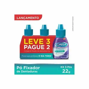 Corega pó fixador de dentadura com 22g leve 3; pague 2