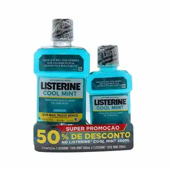 Antissséptico bucal listerine cool mint de 500ml+250ml com 50% de desconto na 2ª unidade