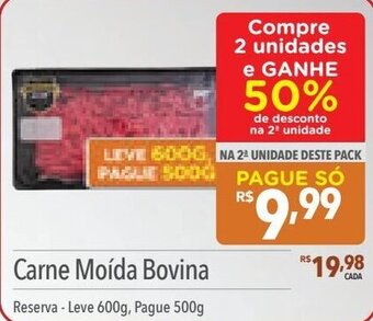 Supermercados Condor Carne Moída Bovina Reserva-Leve 600g, Pague 500g oferta