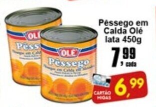 Higa's Supermercado Pessego em Calda Ole lata 450g oferta