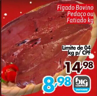 Supermercados Big Compra Fígado Bovino Pedaço ou Fatiado kg oferta