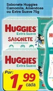 Supermercados Guanabara Sabonete Huggies Camomila, Amêndoas ou Extra Suave 75g oferta