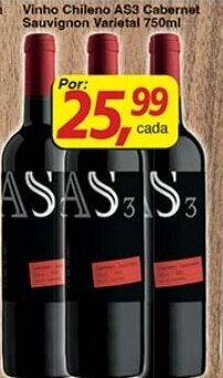 Supermercados Guanabara Vinho Chileno AS3 Cabernet Sauvignon Varietal 750ml oferta