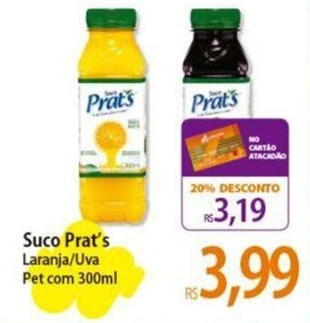 Atacadão Suco Prat's Laranja/Uva Pet com 300ml oferta