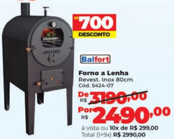 Balfort Forno a Lenha Revest. Inox 80cm Cód. 5424-07