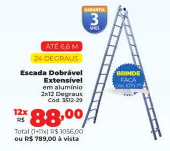 Lojas Becker Escada Dobrável Extensível em alumínio 2x12 Degraus Cód. 3512-29 oferta