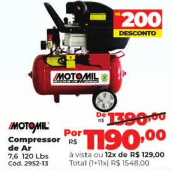 Lojas Becker MOTOMIL Compressor de Ar oferta