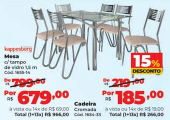 Lojas Becker kappesberg Mesa c/ tampo de vidro 1,5 m oferta