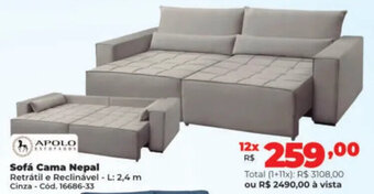 Lojas Becker Sofá Cama Nepal Retrátil e Reclinável - L: 2,4 m Cinza oferta