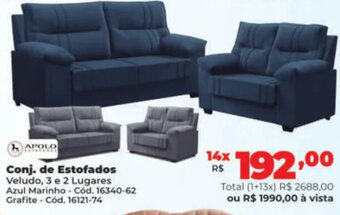 Conj. de Estofados Veludo, 3 e 2 Lugares