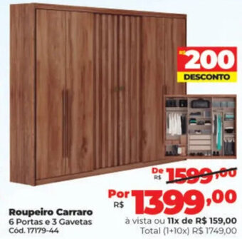 Roupeiro Carraro 6 Portas e 3 Gavetas Cód. 17179-44
