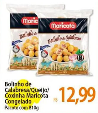 Bolinho de Calabresa/Queijo/ Coxinha Maricota Congelado Pacote com 810g