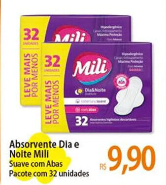 Atacadão Absorvente Dia e Noite Mili Suave com Abas Pacote com 32 unidades oferta