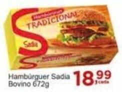 Rossi Supermercado Hamburguer Sadia 18,99 Bovino 672g oferta