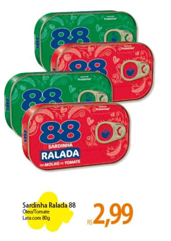Atacadão Sardinha Ralada 88 Oleo/Tomate Lata com 80g oferta