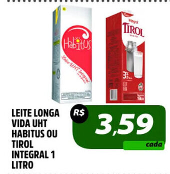 Atacadão Dia a Dia LEITE LONGA VIDA UHT HABITUS OU TIROL INTEGRAL 1 LITRO oferta